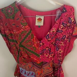 FARM Rio Vibrant Pink and Green dress